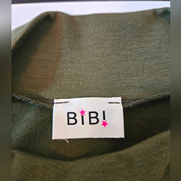 NWOT Women's Bibi Olive French Terry Pullover w/Leopard Detail XL - Picture 5 of 6